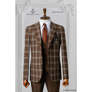 Costume homme en laine trois pièces élégant de style italien, col en V, simple boutonnage, grande taille, coupe ajustée de haute qualité, pour mariage ou affaires - Product Image 5