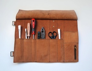 Factory Wholesale Custom <b>Brown</b> Cow Genuine <b>Leather</b> Chef Knife Roll up <b>Bag</b> for <b>Mens</b> Tool Storage LKR-0060 - Product Image 3