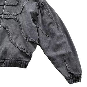 Vente en gros de sweat à capuche délavé à l'acide avec strass hommes, patch de broderie, logo French Terry Streetwear, sweat à capuche zippé vintage vieilli - Product Image 3