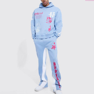 <b>Top</b> Arrival High Quality Cotton Material Made <b>Distressed</b> Tracksuit Screen Printed Polyester Fabric Faded Sweat Suit - Product Image 1