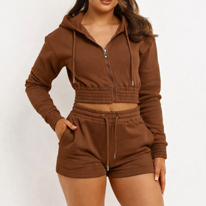 Ensemble crop top et short personnalisé pour femme, tenue d'été deux pièces OEM, fabricant en gros, sweat à capuche en molleton de coton pour femme - Product Image 3