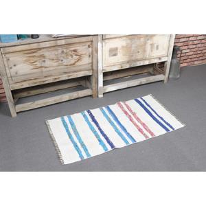 Tapis turc vintage, petit tapis de 1,7 x 3,2 pieds, tapis abstrait blanc et bleu - Product Image 1