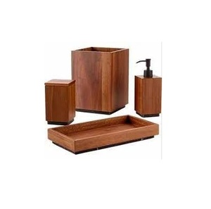 L'ensemble d'accessoires de salle de bain en bois comprend un distributeur de savon porte-savon porte-gobelet porte-brosse à dents à usage manuel - Product Image 2