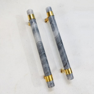 Poignée de porte en marbre gris de luxe avec raccords en laiton doré Poignées d'armoire élégantes pour armoire tiroir cuisine et décoration intérieure Premium - Product Image 2