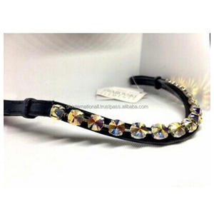 ที่กำหนดเองปรับห่วง End หนังแท้ม้าคิ้ววงดนตรีที่มี1แถวของคริสตัลขนาดใหญ่ส่องแสงเพชรโซ่ Bling - Product Image 5