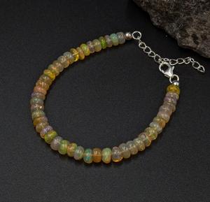 Bracelet en argent Sterling 925 fait à la main éthiopien Welo opale perles jaunes plaqué or bijoux en perles fines pour les femmes cadeau d'anniversaire - Product Image 1