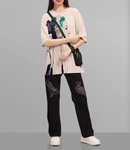 Camiseta Casual Personalizada para Mujer, Corte Regular, Holgada, Manga Corta, Tejida, Cuello Redondo, Estampado Gráfico, Transpirable, con Logotipo Personalizado - Product Image 3