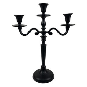 <b>Black</b> Coated 5-Arm Metal <b>Candlestick</b> Holder with Crystal for Weddings & Festivals Home Decor a Stylish Centerpiece Model - Product Image 2
