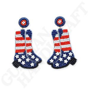 Pendientes de gota con cuentas de estrella roja y blanca patriótica hechos a mano intrincados joyería de moda para celebraciones y festivales - Product Image 6