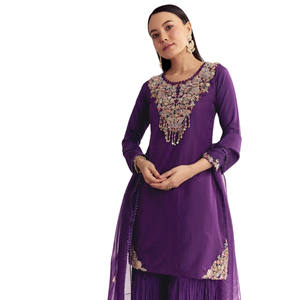 Wholesale Purple <b>Organza</b> Embroidered Kurta Set with Dupatta for Wedding Party Wear Festive Reception and Custom Ethnic Orders - Product Image 3