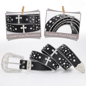 Ceinture de taille vintage de haute qualité Nouveau style Western Design avec symbole de croix de perle et boucle en alliage de strass - Product Image 4