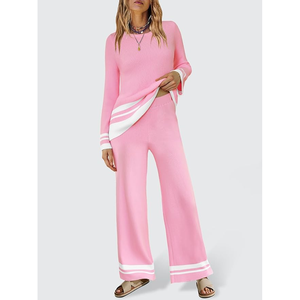 2025 conjuntos de suéteres a rayas de gran tamaño de punto salón de moda 2 piezas trajes de algodón para mujeres conjuntos a juego chándales - Product Image 6