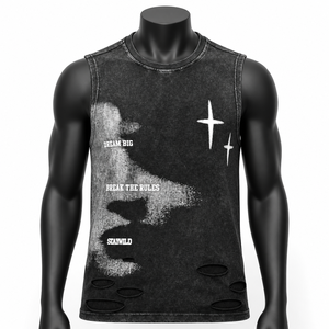 Chaleco de Algodón para Hombre, Estilo Vintage, Lavado, Desgastado, Sin Mangas, Oversize, con Estampado Gráfico, Lavado Ácido, Streetwear - Product Image 1