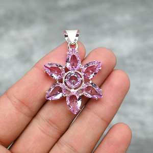 925 argent Sterling Style bohème rose Kunzite déclaration pendentif bijoux fins pendentifs en pierres précieuses breloques religieuses chrétiennes - Product Image 1