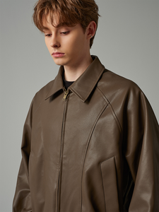 Chaqueta de Cuero Vacuno y Lona Unisex, Estilo Motociclista, Cuello Alto, Logotipo Frontal, Diseño Vintage, para Invierno - Product Image 6