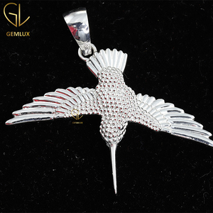Colgante de colibrí volador de Plata de Ley 925 de aspecto elegante regalo de Navidad colgante de hip hop - Product Image 2