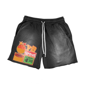 Women Acid Wash Shorts 320 GSM Cotton Polyester Fleece Light Grey Vintage Graphic Print Custom Screen Print women's shorts - Product Image 6
