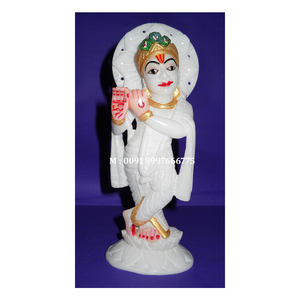 Estatua de Dios de Mármol Blanco de Diseño Único Hecha a Mano, en Posición de Pie con Flauta en la Mano y Superficie Brillante, para Decoración de Sala de Estar - Product Image 1