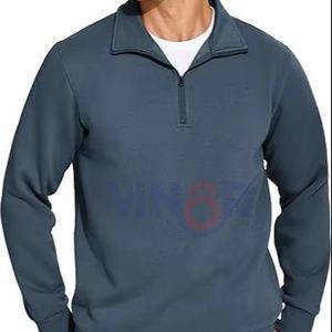 Sweat-shirt unisexe avec logo personnalisé Sweat-shirt oversize lourd 1/4 Sweat-shirt zippé uni 100% coton Sweat-shirt à col roulé demi-fermeture éclair - Product Image 1