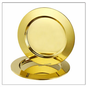 Assiette de service en acier inoxydable écologique avec finition dorée, diamètre 33 cm, style classique - Product Image 1