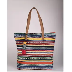 หลายสีมาใหม่ GOTS ใบรับรองที่มีการจัดการหนังลาย Tote ช้อปปิ้งสาว100% ผ้าฝ้ายอินทรีย์กระเป๋าขายส่งอินเดีย - Product Image 1