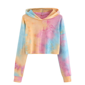 Sweats à capuche courts pour femmes de haute qualité avec manches longues décontracté Tie Dye Style Logo avant printemps saison col à capuche expédition DDP - Product Image 1