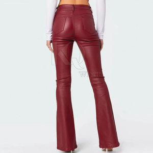 Designer Women Leather <b>Pants</b> Winter Flat Front Mid Waist Regular Fit Lightweight Breathable Casual Street Style Wear - Product Image 2