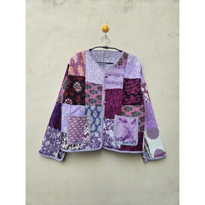 Chaqueta Corta de Algodón Orgánico Vintage Hecha a Mano para Mujer, con Decoración de Rayas Acolchadas y Remaches, Cómoda, Duradera y Transpirable - Product Image 1