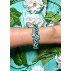 Zuni Fashion <b>Cuff</b> <b>Bracelet</b> Handmade with Kingman Turquoise & Sterling <b>Silver</b> Elegant & Durable Accessory - Product Image 5