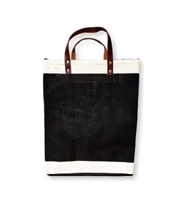 Toptan fiyat PU deri kolu jüt Tote çuval bezi alışveriş çantası özelleştirilmiş jüt çuval bezinden çanta