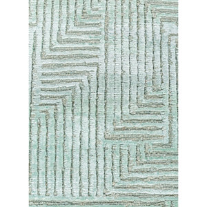 Tapis en laine et soie de bambou noué à la main bleu azalée, motif géométrique abstrait pour la maison, couloir, modèle rectangulaire AIWB-13025 pour adolescents - Product Image 3