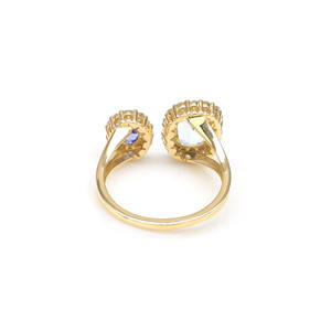 Anillo de compromiso de diamantes de oro amarillo de 14K, 8x6mm, cojín largo, Aguamarina y tanzanita, anillo de doble piedra natal, joyería, regalo de boda - Product Image 3