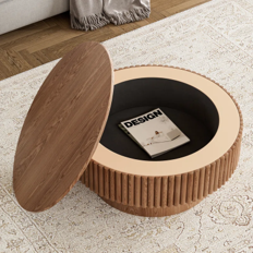 Linage Corporation โต๊ะกาแฟแบบดรัมทำจากไม้เนื้อแข็งคุณภาพสูงโต๊ะกาแฟทรงกลมสไตล์อุตสาหกรรม - Product Image 4