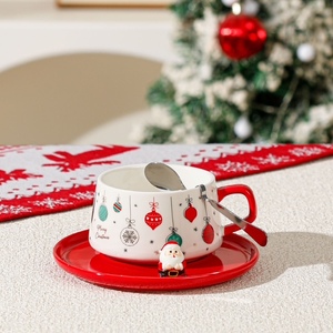 250 ml Creative Christmas Pattern Green <b>Red</b> White Durable Ceramic Coffee <b>Cup</b> and Saucer Set - Product Image 4