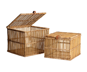 Paniers de rangement en rotin tissés à la main de style vintage avec couvercles Panier à bonbons en rotin bohème pour l'organisation de la maison - Product Image 1