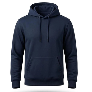 Sweat-shirt à capuche bleu marine pour homme, coupe classique, en molleton de coton, pull décontracté avec poche avant, vêtement d'automne - Product Image 4