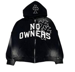 Nueva llegada de lujo de los hombres de peso pesado 300 gramos sudaderas de invierno de calidad superior personalizado impreso con capucha frontal liso teñido - Product Image 3