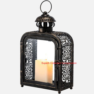 Linterna de vela colgante de Metal negro moderno con paneles decorativos para interior de mesa y linterna para decoración del hogar bodas y eventos - Product Image 2