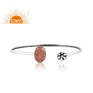 Bracelet de manchette en quartz fraise naturel et argent 925 avec pierres précieuses pour femmes, design personnalisé, fabricant de bijoux - Product Image 1