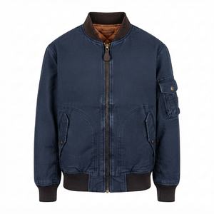 New Arrival <b>Men's</b> Stylish <b>Long</b> Sleeve Stand Collar Bomber <b>Jacket</b> Streetwear Plain Color Winter OEM Service Customized Front - Product Image 3