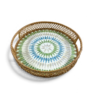 Plateau en nacre en gros avec bord en rotin pour servir les aliments, la présentation de table et la décoration de la maison en provenance du Vietnam - Product Image 2