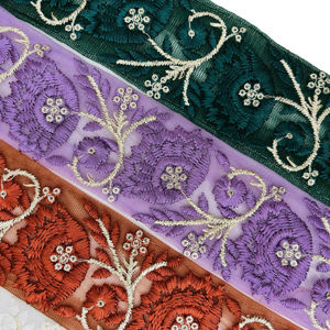 Beau tissu de dentelle à fleurs 3D personnalisable avec broderie de tulle coloré bord de dentelle romantique et fantaisie - Product Image 1