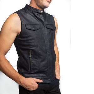 Rivian Atlantic Noir Biker Style Gilet Classique En Cuir Véritable Simple Boutonnage avec Frange Hiver ODM Fourniture Fermeture À Glissière - Product Image 5