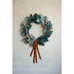 Nordic Vintage Metal Wall Art <b>Wreath</b> Rustic Verdigris Copper Leaf Floral Garland Hotel Wall Pediment Handcrafted Metalwork <b>Decor</b> - Product Image 6