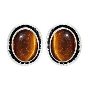 ต่างหู925พลอยตาเสือต่างหูทรงกลมสีเงินสเตอร์ลิงแข็งต่างหูสำหรับสตรีและเด็กผู้หญิง - Product Image 1