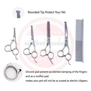 Kit en acier inoxydable pour le toilettage des animaux de compagnie \ coupe de cheveux amincissement incurvé droit et peigne 5pc ensemble de ciseaux avec étui en cuir - Product Image 2