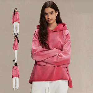 Custom Streetwear No String Terry Blank Vintage Ripped <b>Hoodie</b> Acid Wash Sun Faded Distressed Hoodies for Women - Product Image 2