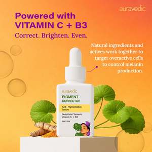 Auravedic Pigment Corrector <b>Serum</b> 50ml Home Use Anti-Wrinkle Pore Shrinking Brightening <b>Face</b> Vitamin C Turmeric Herbal Sample - Product Image 5