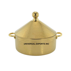 Casserole en acier inoxydable martelé finition or faite à la main nouveau chauffe-plats en métal de luxe à double paroi - Product Image 1