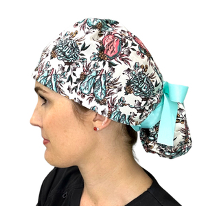 Chapeau de travail pour infirmières avec queue de cheval, doublure en satin, bonnet de travail avec queue de cheval, bonnet de travail avec bouton, couvre-chef pour cheveux longs ou courts - Product Image 5